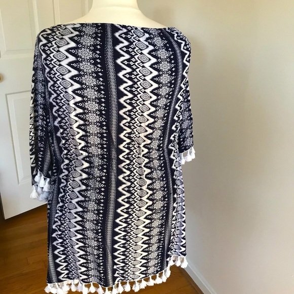 Navy Blue and White 3X cotton beach dress - Picture 3 of 4